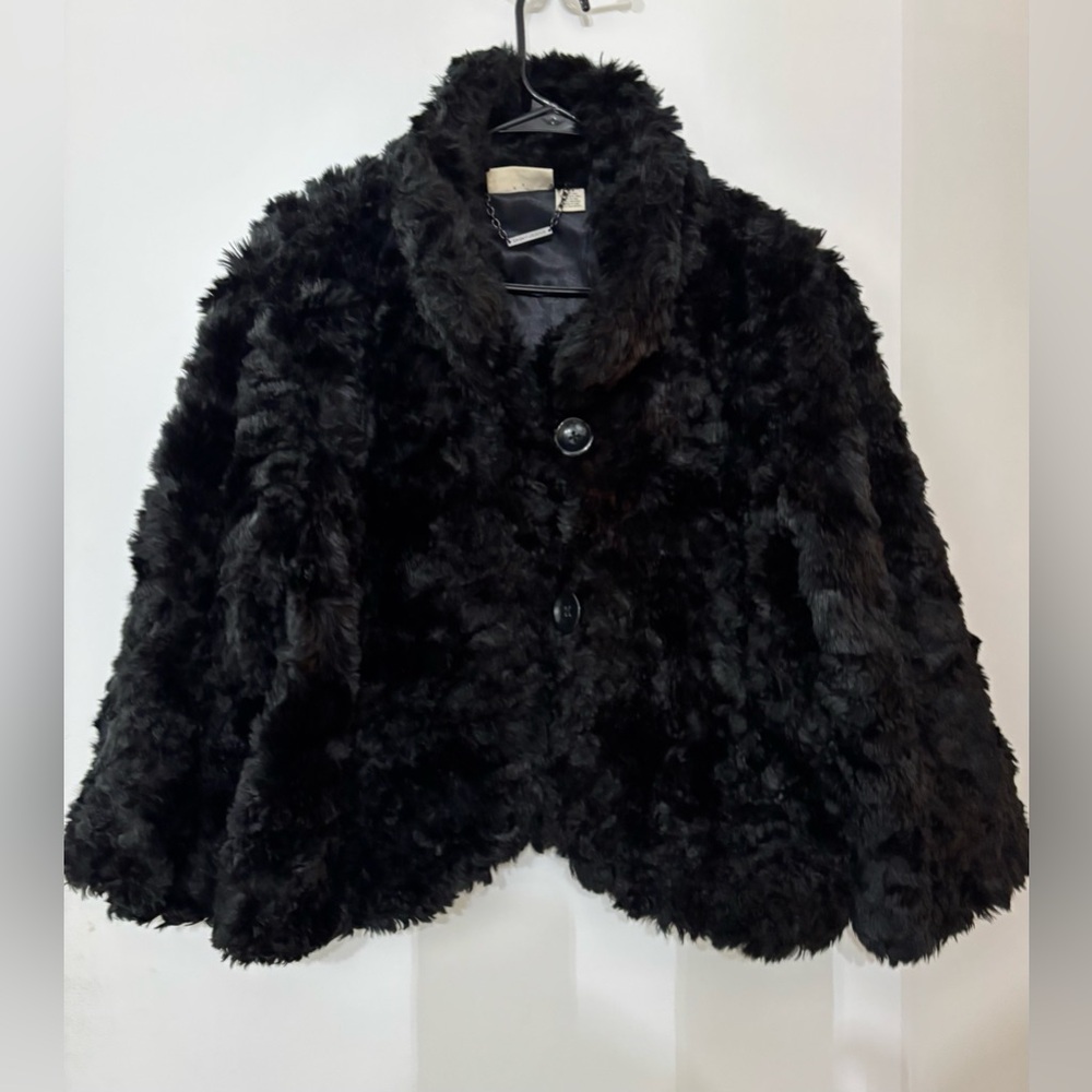 DKNY Jeans Black Shag Faux Fur Teddy Jacket Size XL